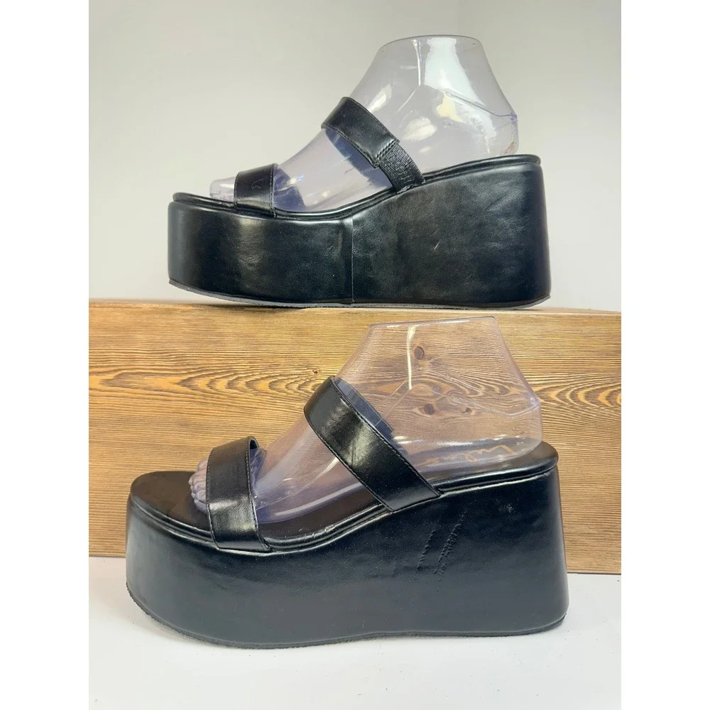 Lulus Chunky Platform Sandals Women SZ 9 Black Patent Y2K Club Bratz Heels Retro